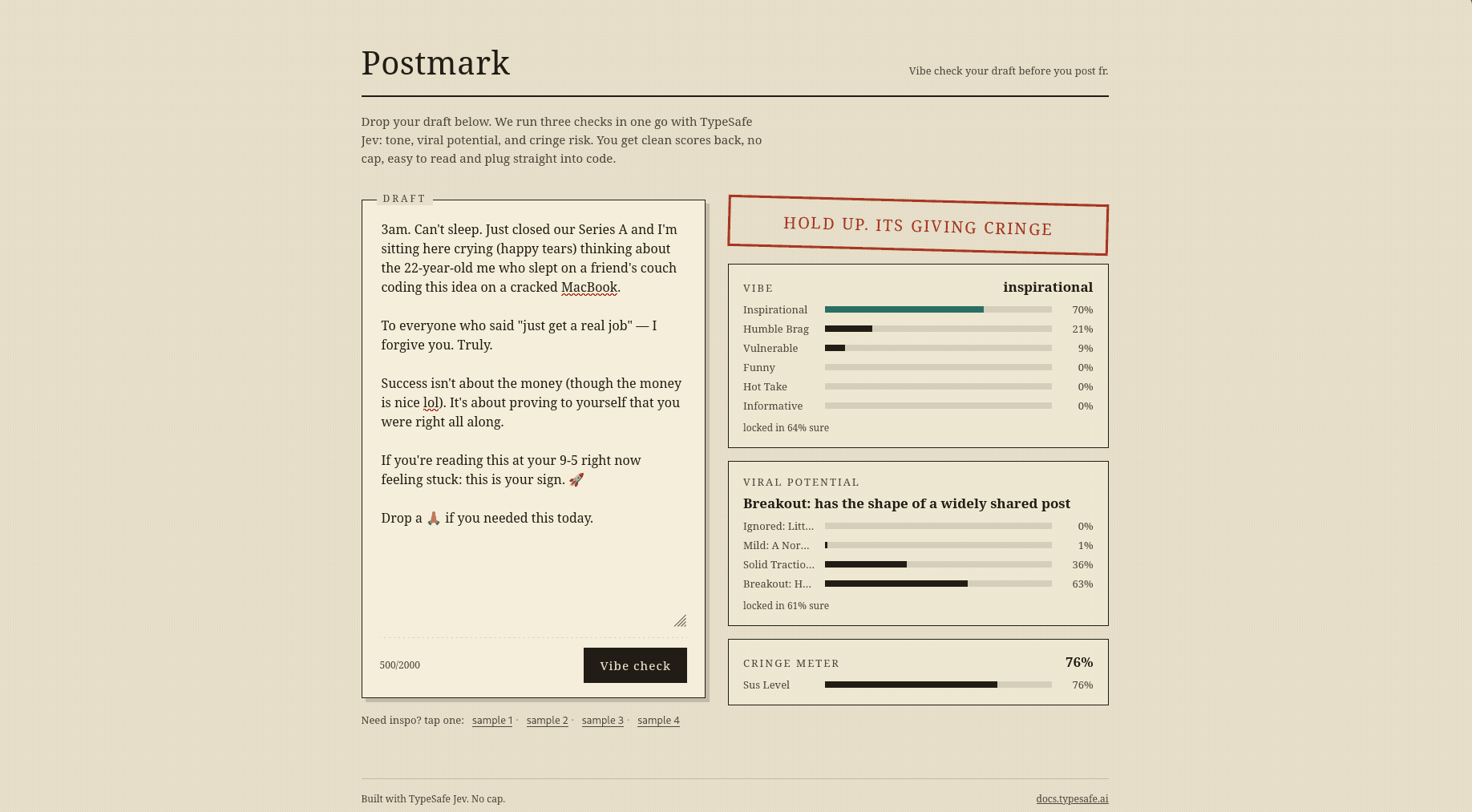 Postmark as a Jev example